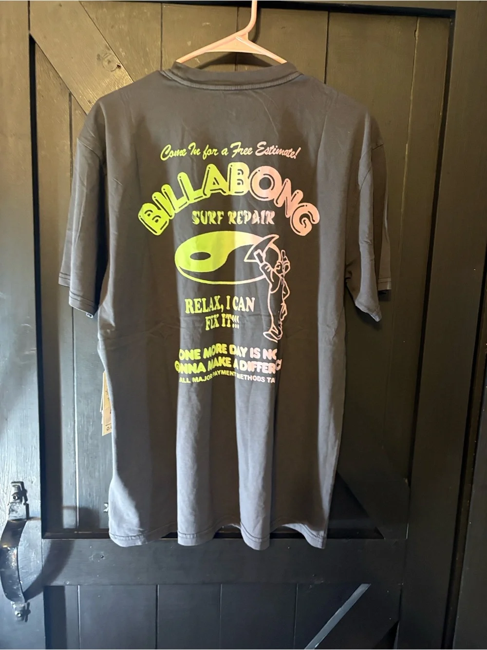 Billabong Charcoal Short Sleeve Tee with Neon Yellow Logo